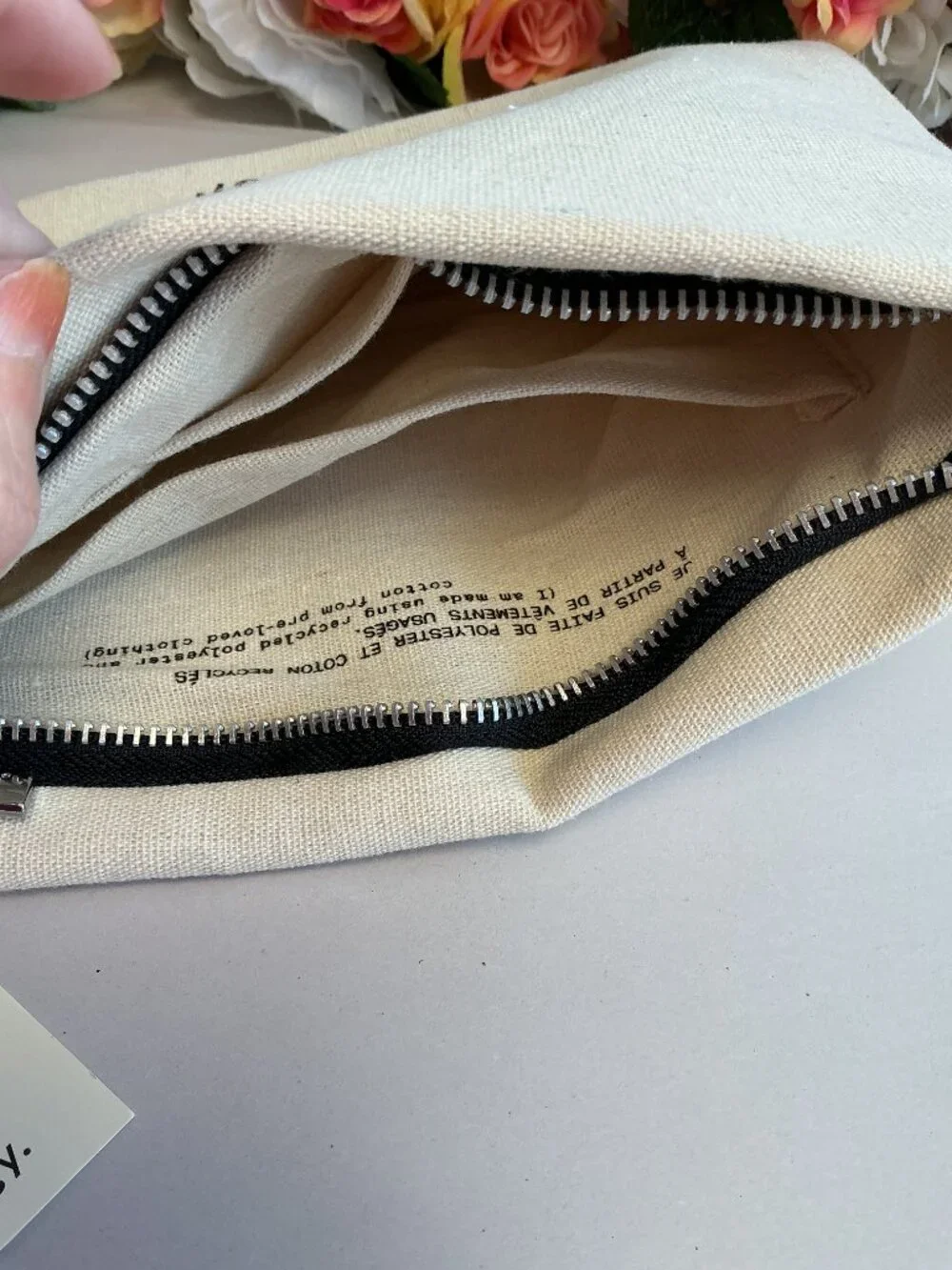 Typology Paris Travel Pouch NWT Cream Recycled Cotton Polyester Cosmetic Bag